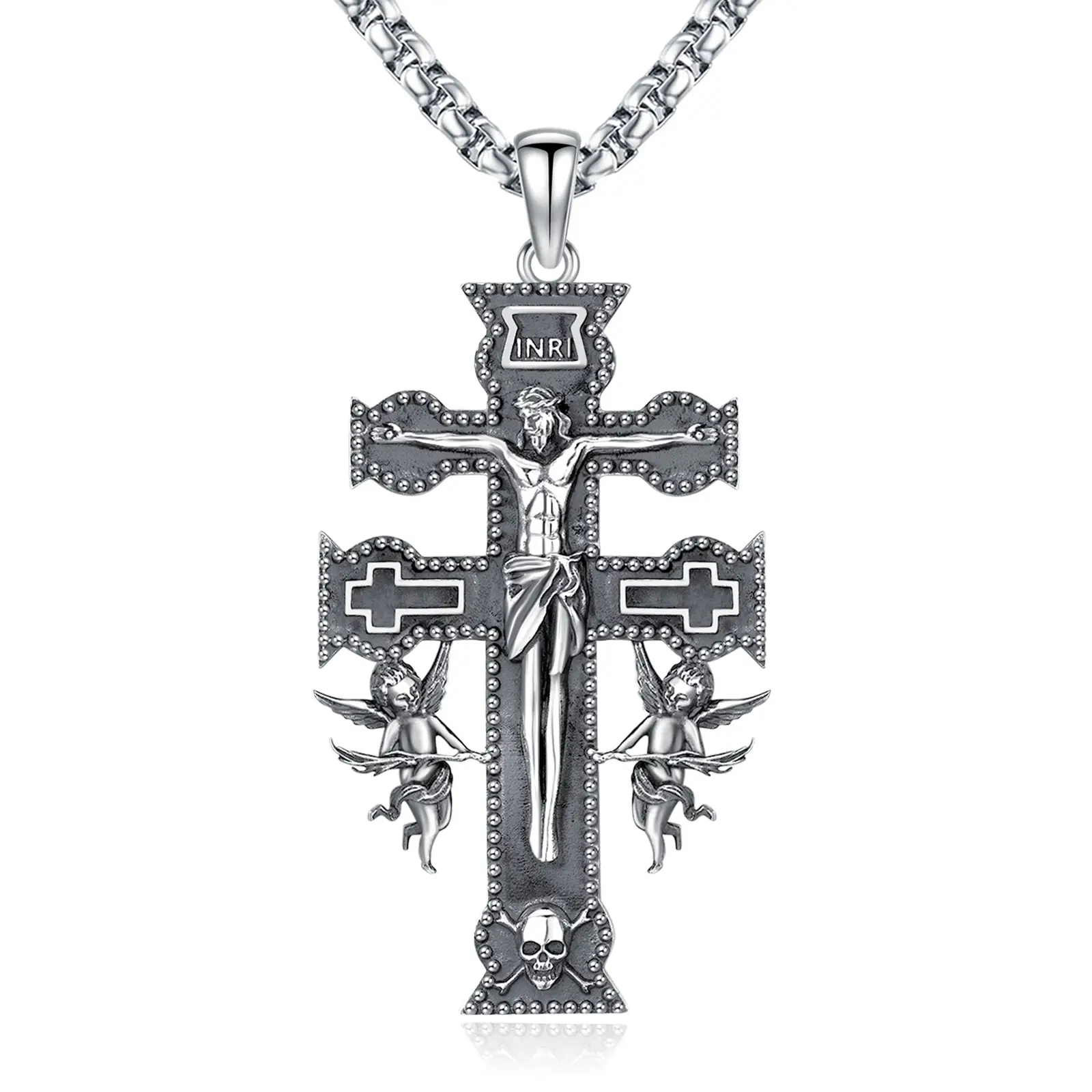 DRINSPER Cruz De Caravaca Plata 925, 925 Sterling Silver Caravaca Cross Necklace