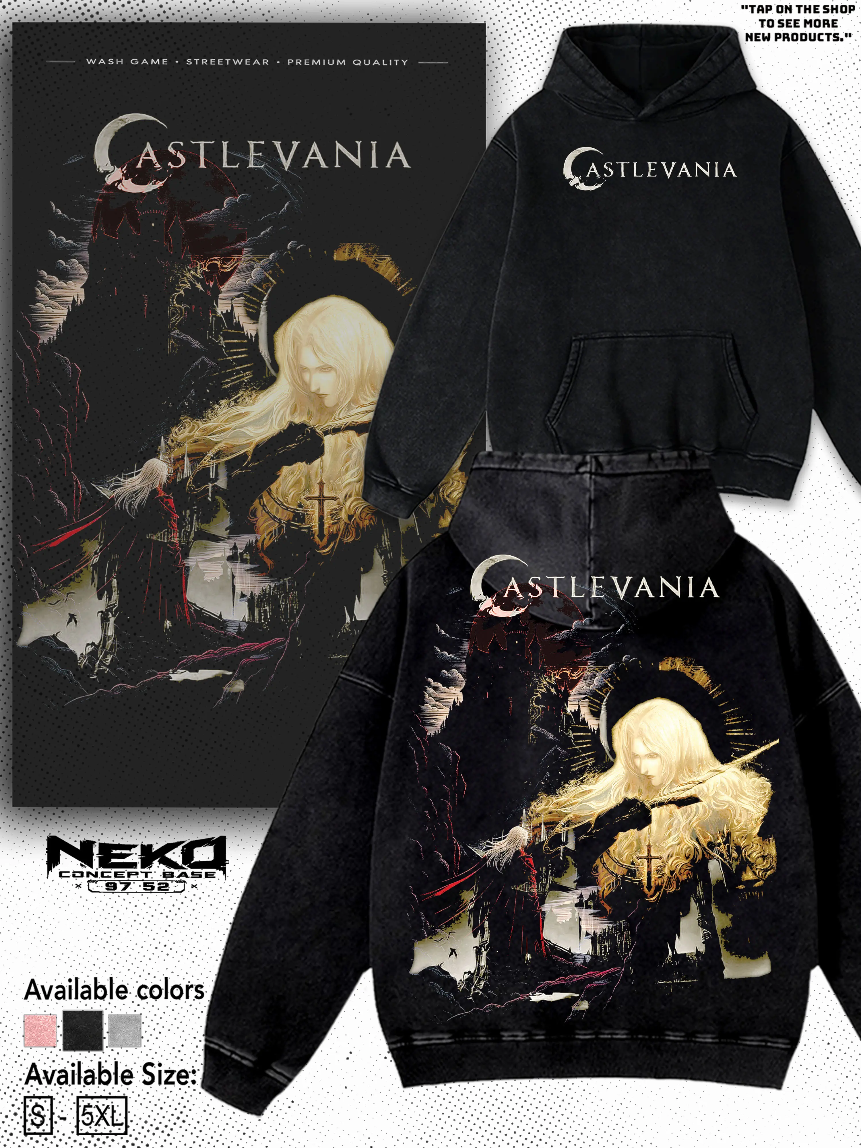 Alucard Castlevania Vintage Graphic Hoodie&Tee, Dark Gothic Anime Oversized T-shirt, Premium Washed Heavyweight Cotton Tshirt, Retro Vampire Merch 90s, Gift for Castlevania Fan Classic Menswear Top Prints Seamless Smooth