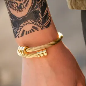 18K Gold Plated Stainless Steel Men’s Bracelet – Spiral Design