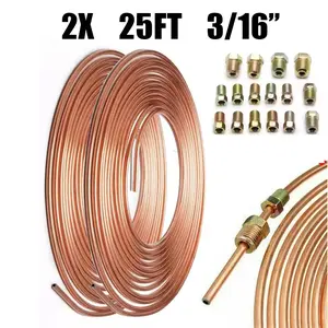 2x3/16" OD 25FT Copper Nickel Brake Line Kit, Professional Anti-Rust Tubing Coil with 32 Fittings, Easy to Hand Bend & Flare, Meets SAE/ISO Standards for Car Truck Repair