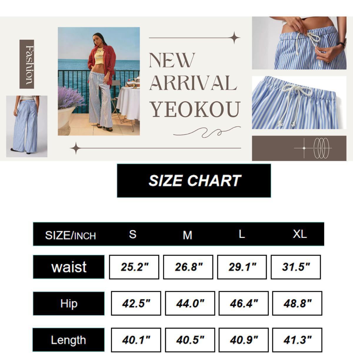 Ommig Striped Drawstring Wide-Legged Trousers for Women, Elegant Commuting and Vacation Long Pants