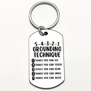 1pc Grounding Technique Control Calm Stainless Steel Keyring Emotional Chart Coping Skills with Stress-Relief Exercises Alleviates Anxiety Birthday, Christmas Party, Valentine's Day Gift Accessory Keychain for Family and Friends Back-to-School Season Gift