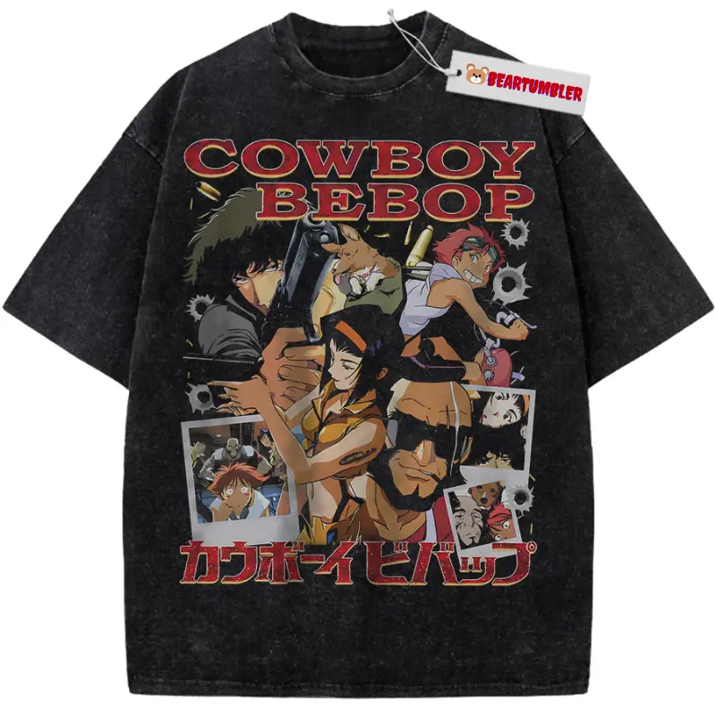 Cowboy Bebop Crew Spike Spiegel T-Shirt, Anime Bounty Hunters Graphic, Vintage 90s Bootleg Retro Tee, Cool Space Western Top, Unisex Cotton Crewneck T-Shirt Menswear Womenswear Streetwear Top
