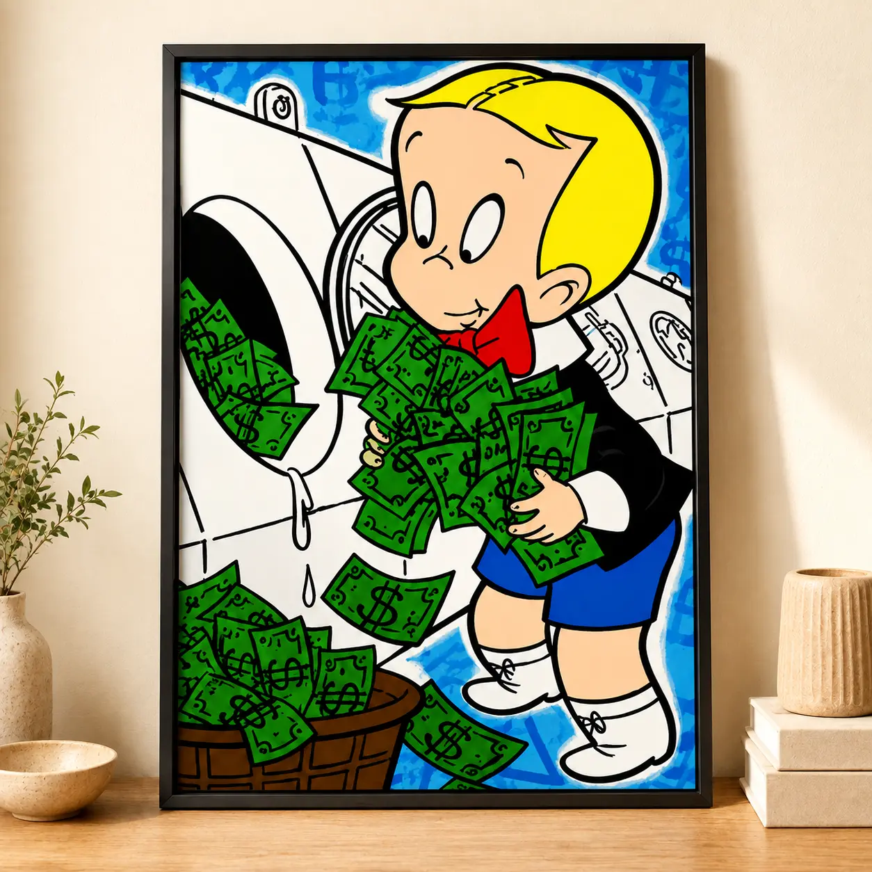 Richie Rich Money Wall Art, Luxury Cash Canvas Poster, Funky Pop Art Print for Living Room, Bedroom, Office & Man Cave, Wealth Aesthetic Decor, Financial Motivation Wall Art, Gift for Men, Retro Cartoon Poster