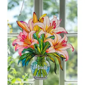 Lilys in Vase Acrylic Window Hanging, Lilies Suncatcher Ornament, Elegant Home Decor, Mother Day Gift, Gift for Floral Lovers