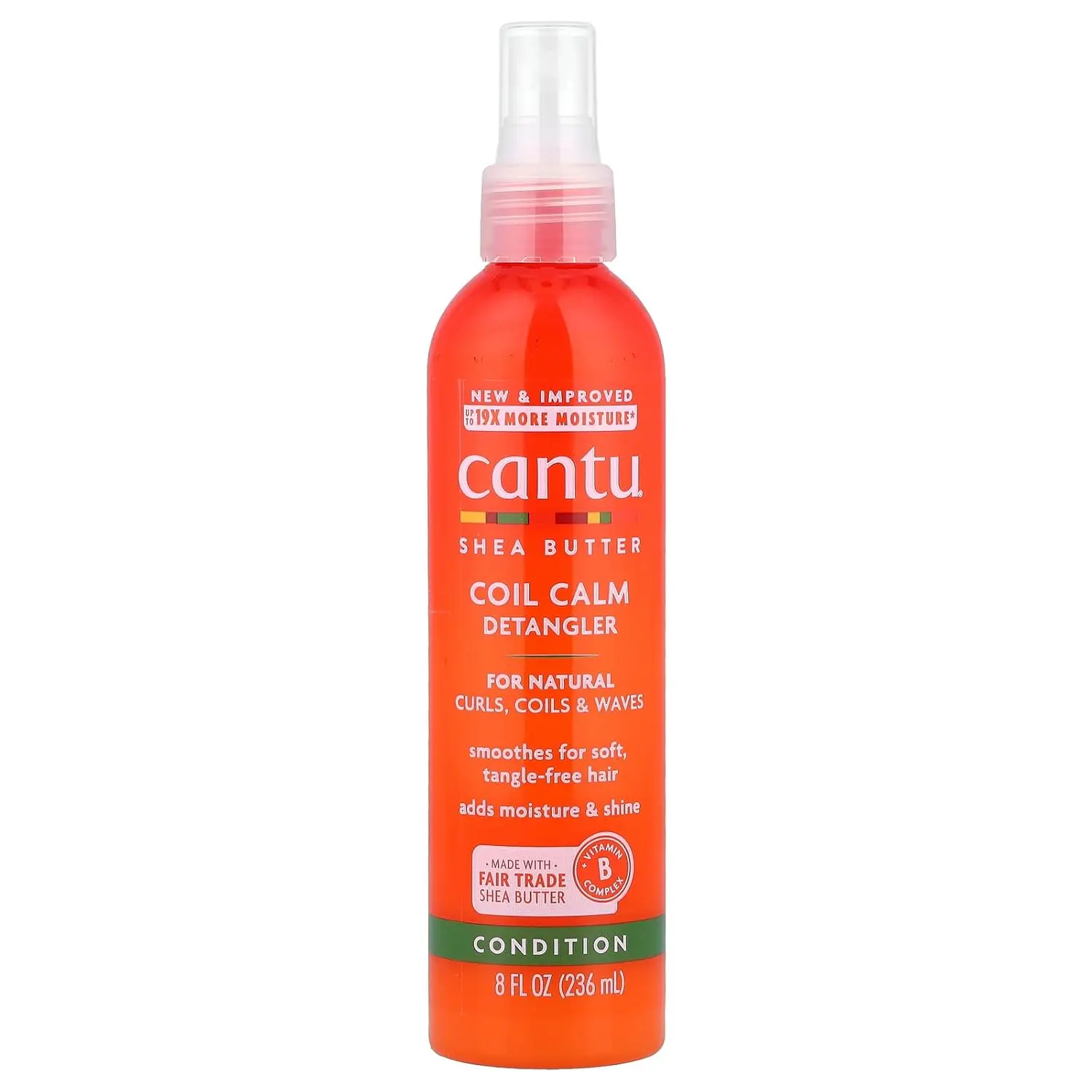 Cantu Shea Butter Coil Calm Detangler Haircare Liquid - Advanced Moisture Conditioner for Curly Coils, Waves, Tangle-Free Hair, Sulfate-Free, 8 oz