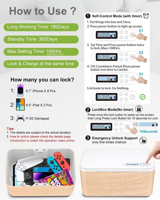 Safe Timed Lock Box, Phone Lock Box with Timer Unplug from Phones,Video ,Social Media,Snacks&Cravings,Self-Control Lockable Storage Box, Phone Locker Time Locking Container for Better Habits