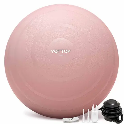 YOTTOY 65cm Unisex Anti-Burst Slow-Leak Stability Ball - Extra Thick PVC Home Workout/Training Equipment with Honeycomb Structure, Textured Grip for Core Workouts, Yoga, Pilates, Pregnancy-Friendly Sitting Support, Safer Deflation, Includes Pump (Pink),ou