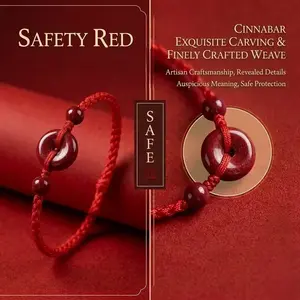 Hand-Woven Adjustable Red Classic Elegant Anklet with Ping An Buckle & Cinnabar Beads Unisex Health Protection Bracelet for Daily Wear Meaningful Design High-Quality Red Thread Cinnabar Beads date ring Trendy Jewelry