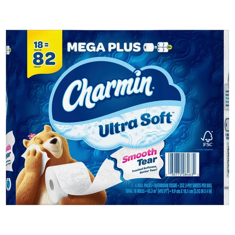 Ultra-Soft Smooth Tear Toilet Paper Rolls (18 Mega Plus Rolls) Sheet Tissue