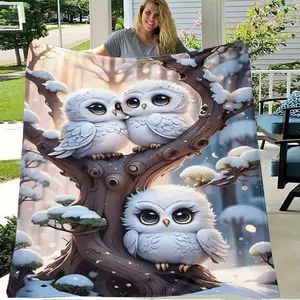 Soft Flannel Blanket with Owl Design - Personalized, Suitable for Sofa, Bedroom, Gift, HD Print, Flannel Sheet, Wrap, Super Soft, All Seasons, 100% Polyester, Hand Wash Only