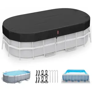 Pool Cover for Above Ground Pools, Solar Oval Pool Covers for Frame Pools, Winter Cover for Waterproof and Dustproof (12x21 FT, Black)