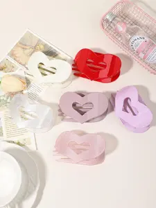 6pcs hollow love shape design plastic fashion hair accessories, elegant and exquisite love hair claw clip suit, bright face-matte matching suit, ladies hair daily sweet style, Hair Claws Set