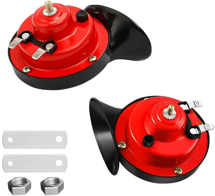 2PCS 300DB Super Loud Train Horns, 12V Waterproof Air Horns Replacement Kit, Car Air Electric Snail Double Horn, Automotive Accessories Universal for Car, Motorcycle, Truck, Bike, Boat (Red)