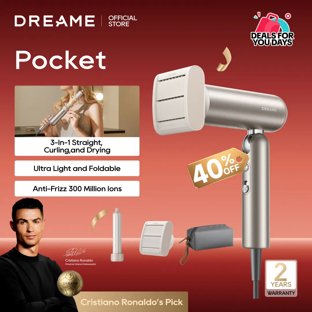 【Super Brand Day】DREAME Pocket Styling High Speed Hair Dryer Folding Travel Quick Dry Home Curly Hair Negative Ion Hair Dryer Blowdryer Hairdryer Fast Drying