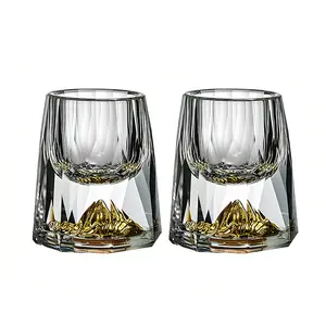 Premium Drilled Face Jinshan Baijiu Cup, Crystal Glass Gold Foil Whiskey Cup, Luxurious Cool Gift Set, Bar Atmosphere, Whisky & Liquor Glasses, Drinkware