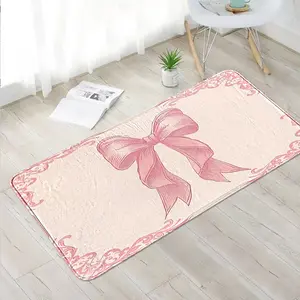 1Pc Valentine Oil-Paint Bow Pink-Girl Faux-Cashmere Accent Rug, Stain-Resist Quiet Non-Slip, Kitchen-Entry-Bath-Bed-Living Ready, Machine-Wash Romantic Gift Multi-Size