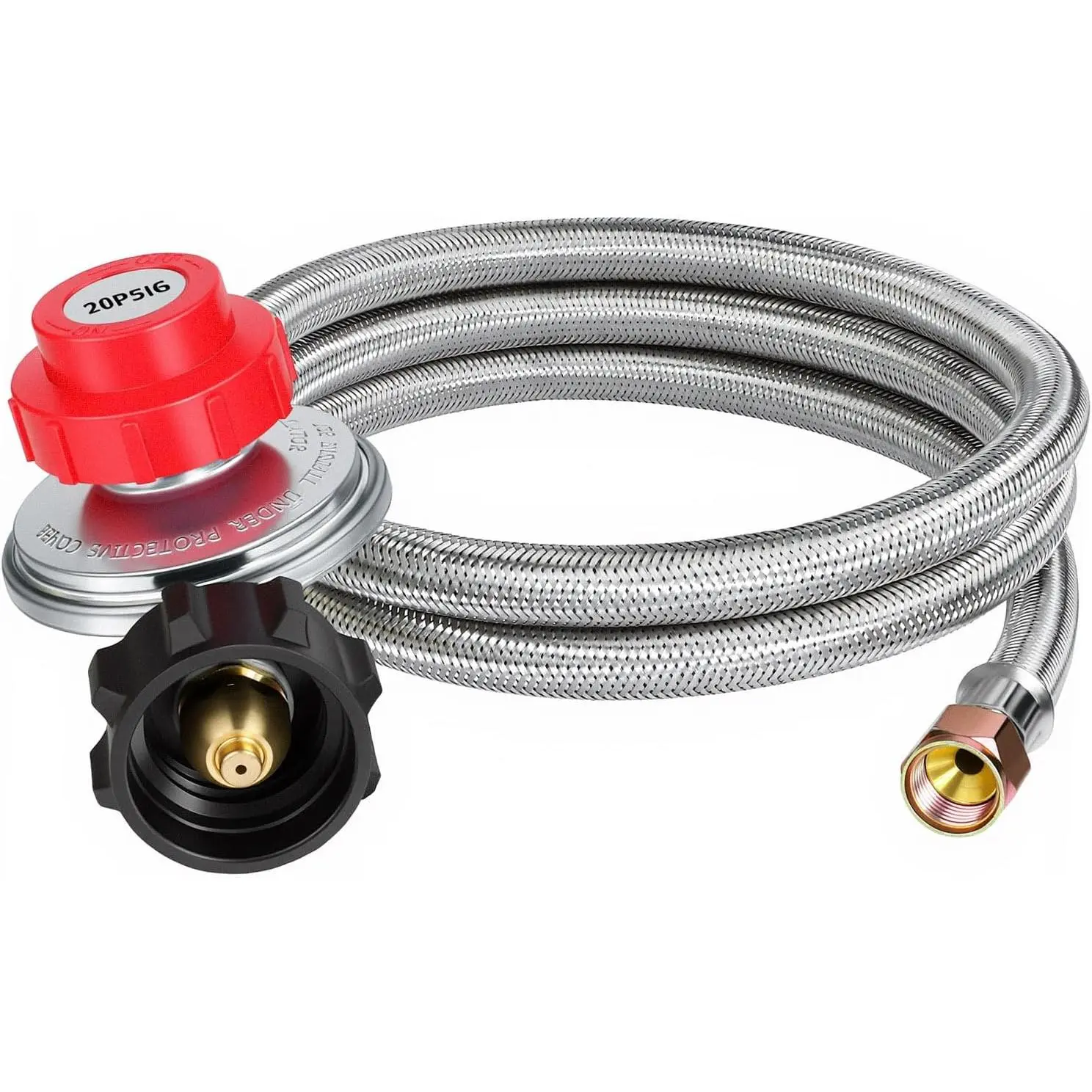 5FT Braided Propane Hose Adapter, 0~20 PSI Adjustable Propane Tank Regulator and QCC1 Male Fitting & 3/8" Female for gas grills, frying pans, RVs, portable gas stoves, propane heaters