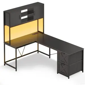 86.6 Inches LED L Shaped Gaming Desk Black