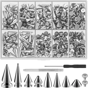 354 Sets Punk Spikes and Studs Kit,Metal Tree Spikes Studs 8 Sizes, Cone Spike and Studs Rivets for Leather Craftsmanship, Punk Style Clothing, Jackets, Shoes, Belt Bags, Collars