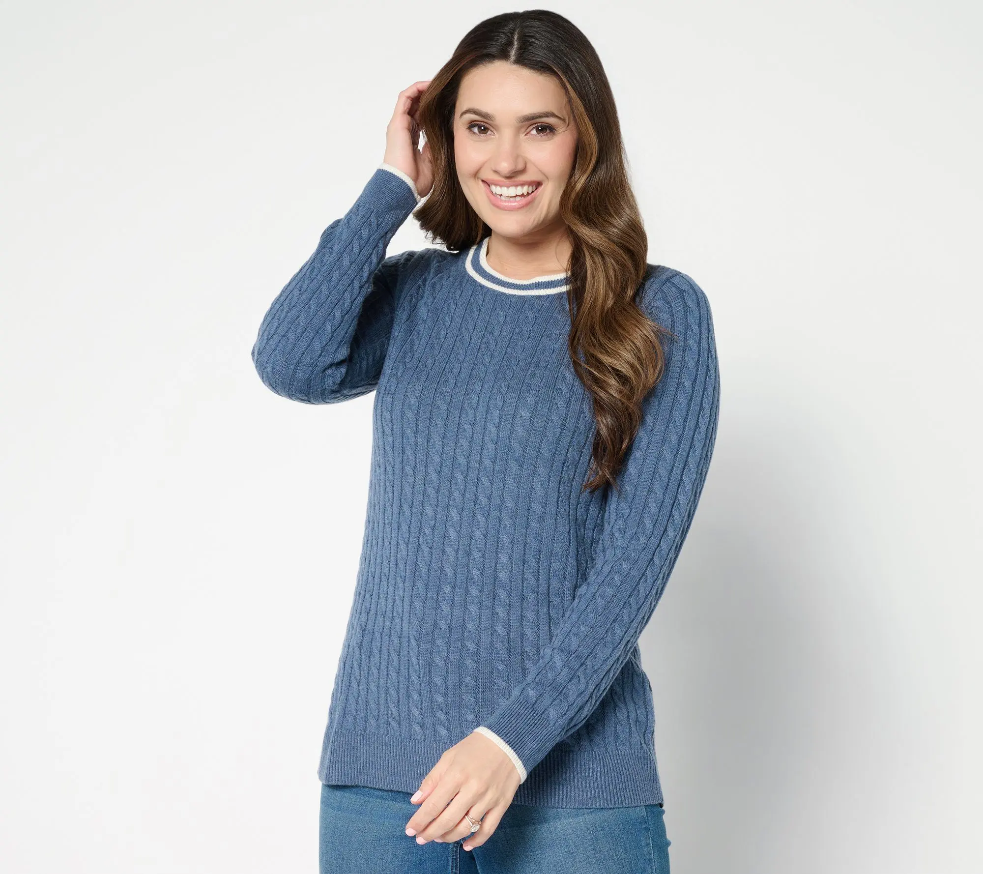 Joan Rivers Cable Knit Crewneck Sweater with Tipping