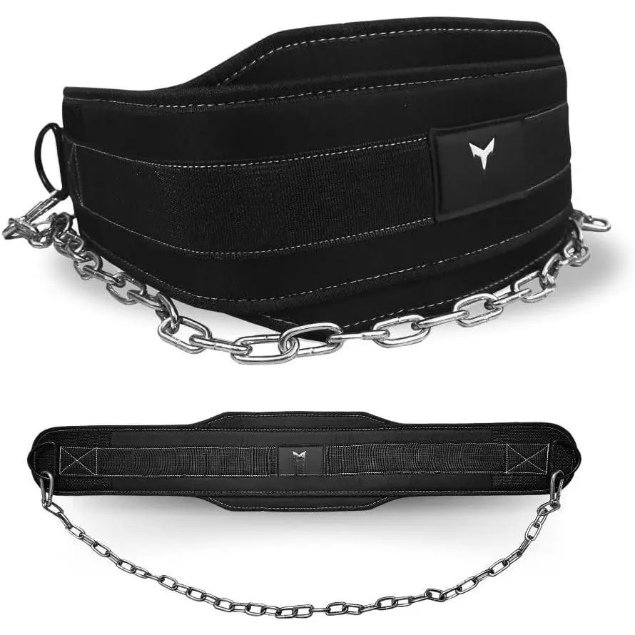 Dip Belt with Chain - Weighted Pull Up Belt, Dip Weight Belt, Weightlifting Belt for Pullups, Squats, and Dips, Belt Squat Attachment  Weight Belt for Pullups, Weightlifting, and Gym Workouts (Black)