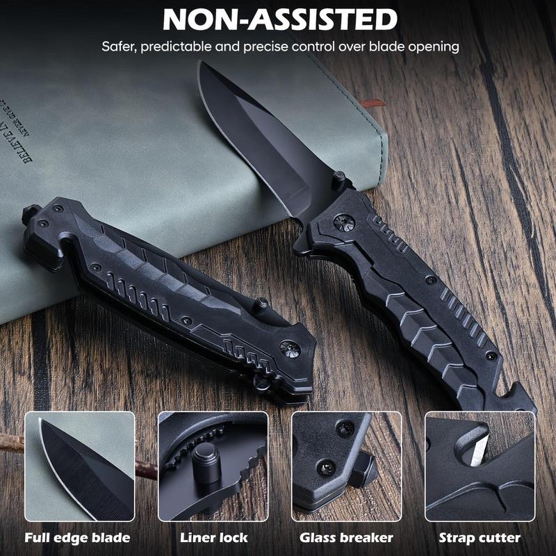Compact Folding Kitchen Knife with Secure Lock & Textured Grip – Steel Spear-Point Blade for Camping, DIY & Everyday Use (Black)
