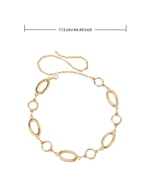 Adjustable Gold & Silver Oval and Circle Link Waist Belt - Elegant Fashion Accessory for Women's Party and Formal Wear Trendy Exquisite Belt