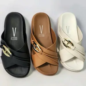 Vizzano Women's Wedge Sandals in Offwhite Black & Brown Comfortable Summer Footwear with All-Day Fit Walking Shoes for Girls