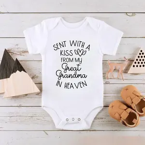 Sent With A Kiss From Great Grandma in Heaven Print Baby Rompers Cotton Toddler Infant Short Sleeve Bodysuit Baby Shower Gift