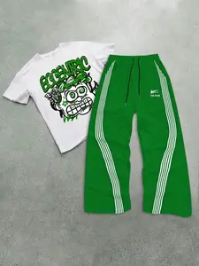 Two-Piece Set Men's Graphic Letter Print Tee & Tracksuit Pants, Regular Fit Round Neck Short Sleeve T-shirt & Trousers, Casual Top & Sweatpants, Men's Clothing for Summer, Menswear