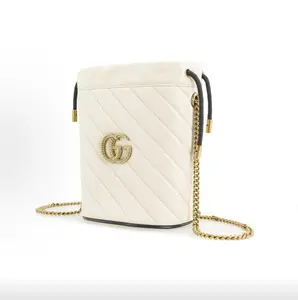 Pre-owned GUCCI GG Marmont Mini White Drawstring Bucket Bag Shoulder & Crossbody Bag