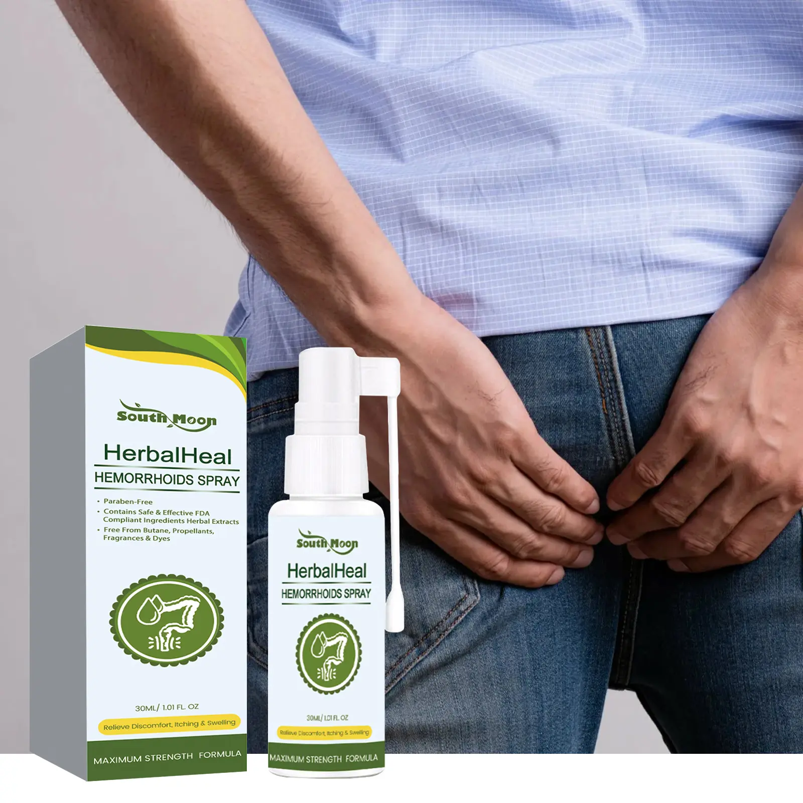 South Moon Herbal Hemorrhoid Spray - Natural Healing Treatment for Mild Pain, Itching, Swelling & Skin Tissue Moistening, Hydrating Gel (Beauty & Personal Care, Bath & Body Care, Body Moisturizers)