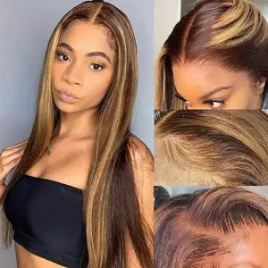 P427 Colored Highlight Ombre 5X5 Transparent Lace Front Human Hair Wigs Glueless Bone Straight Brazilian 13x6 Lace Frontal Wigs