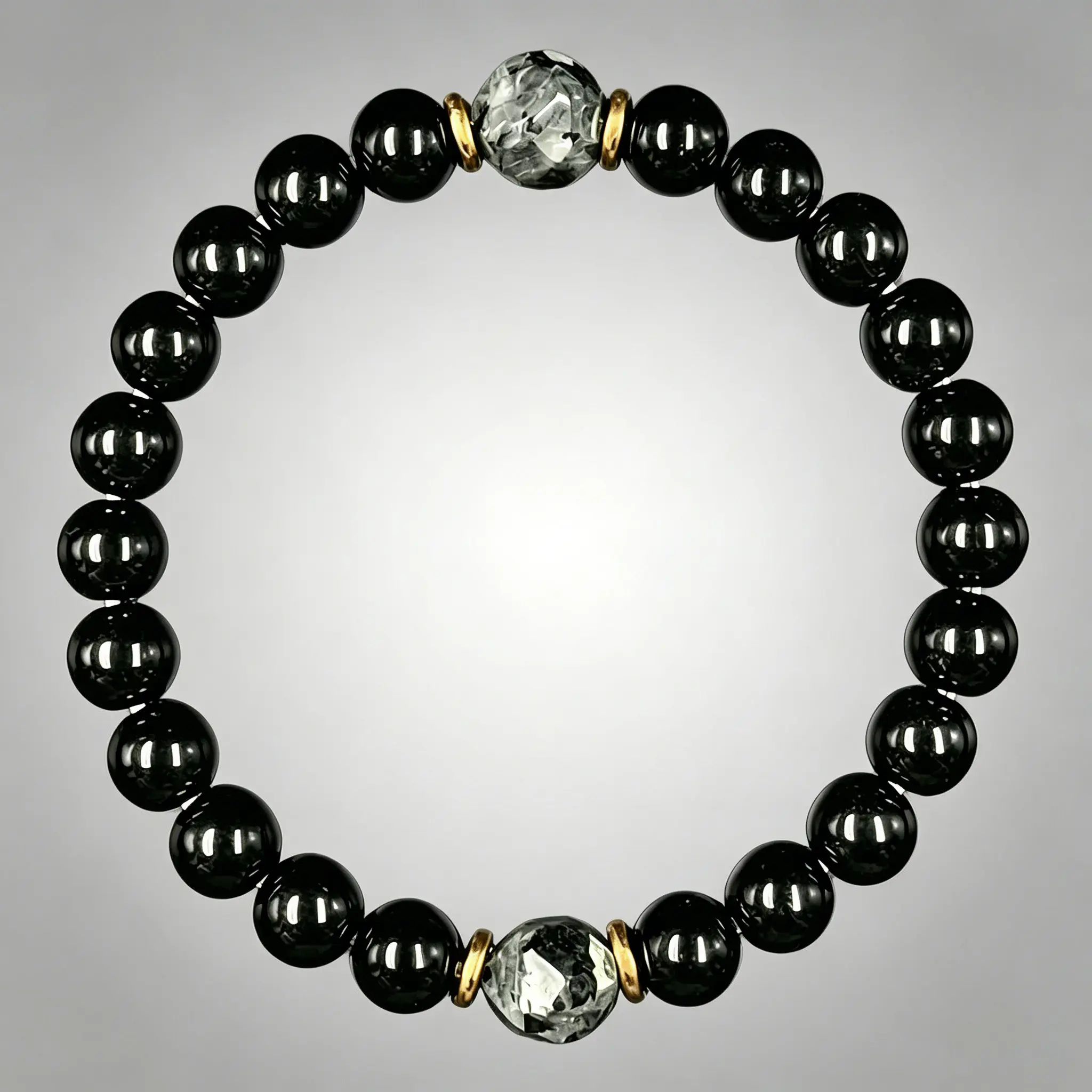 Unisex 8mm Black Obsidian-Tourmaline Beaded Bracelet, Natural Stone Healing Crystal Gemstone Jewelry for Protection, Grounding, Healing Crystal Bracelet, Father's Day, Crystals Bracelets, Gemstone Bracelet