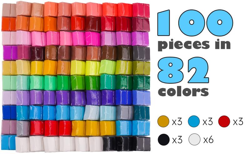 Tomorotec 100PCS Polymer Clay Value Pack in Bulk Small Blocks Starter Kit with Tools for Sculpting - DIY Clay for Kids air dry  clay