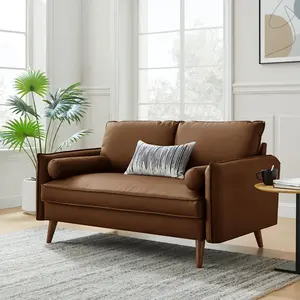Revive Upholstered Vegan Leather Loveseat in Brown