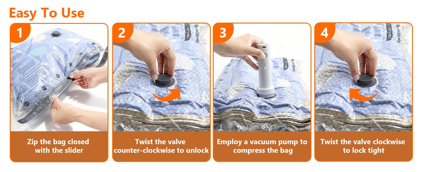 Cordless Vacuum Compression Storage Bags Set with Rechargeable USB Vacuum Pump, 15-Pack Waterproof Reusable Sealable Travel Organizer Space Saver Bags (3 Sizes) for Clothes & Carry-On, Sealable Storage Bags