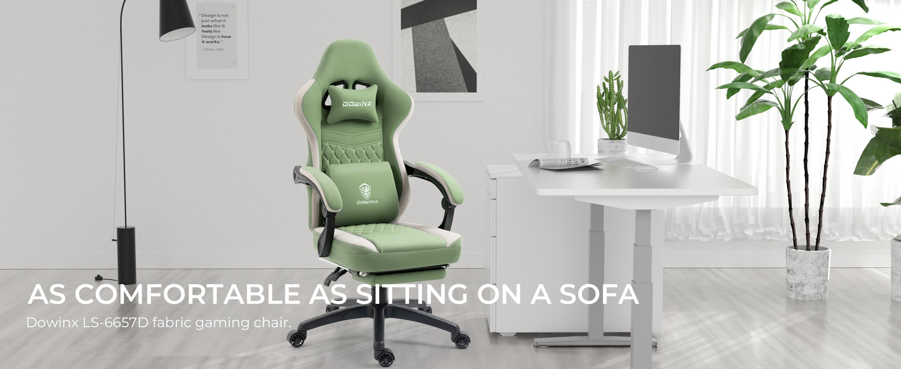 Dowinx Gaming Chair Breathable Fabric Game Chair with Gel Pad and Storage Bag, Comfortable Gamer Chair with Pocket Spring Cushion, Ergonomic Computer Chair with Footrest