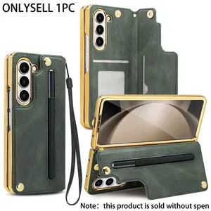 Leather phone case with front screen protector film, compatible with Samsung Galaxy Z Fold 7, Z Fold 6, Z Fold 5, Z Fold 4. Equipped with a card slot holder for card insertion, integrated case and film design, shockproof protective cover.