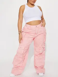 Lily High Rise Cargo Jeans - Pink