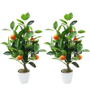 2Pcs Artificial Potted Plants 50cm Fake Orange Tree, Artificial Oranges Citrus Tree with White Pot, Faux Oranges Indoor for Office Table Desk Home Living Room Kitchen Decor
