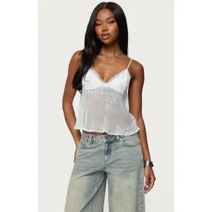 Edikted Women's Sequin Sheer Mesh Babydoll Top