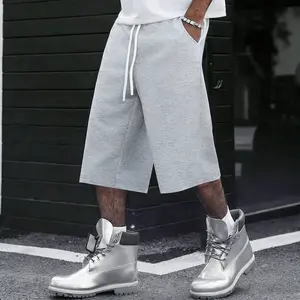 Men’s American high-street 7/8 jogger sweatpants for summer — loose straight-leg drawstring casual pants from a trendy brand, wide-leg athletic shorts