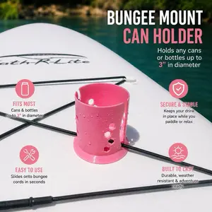 Paddle Board Cup Holder – No Spill Bungee Mount | Fits 12oz Cans | Multiple Colors Kayak & Paddle Board Drink Holder – Secure Bungee Slot Design | No Spill | Made in USA Bungee Mounted Cup Holder for Paddle Boards – Holds 12oz Cans | Stable No-Spill Desig