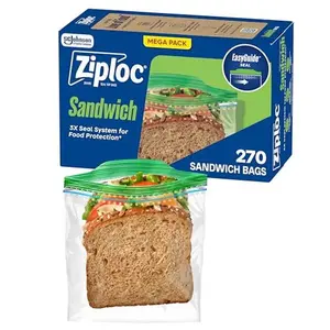 Ziploc Sandwich and Snack Bags with EasyGuide Texture, Plastic Storage Bags with Grip 'n Seal Technology, 270 Bags Total (Packaging May Vary)