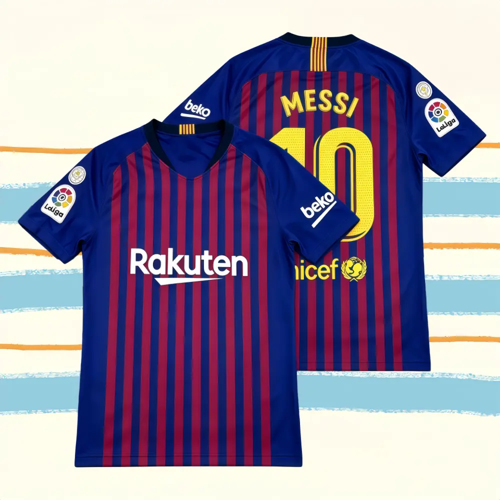 18-19 Season Home Red and Blue Short-Sleeve No. 10 Messi Football Jersey