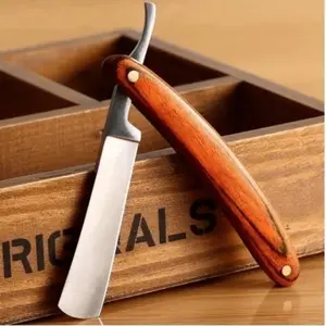 1pc Stainless Steel Vintage Straight Edge Razor, Wooden Handle, Foldable Shaving Knife for Men's Hair Removal, Shaving Razors