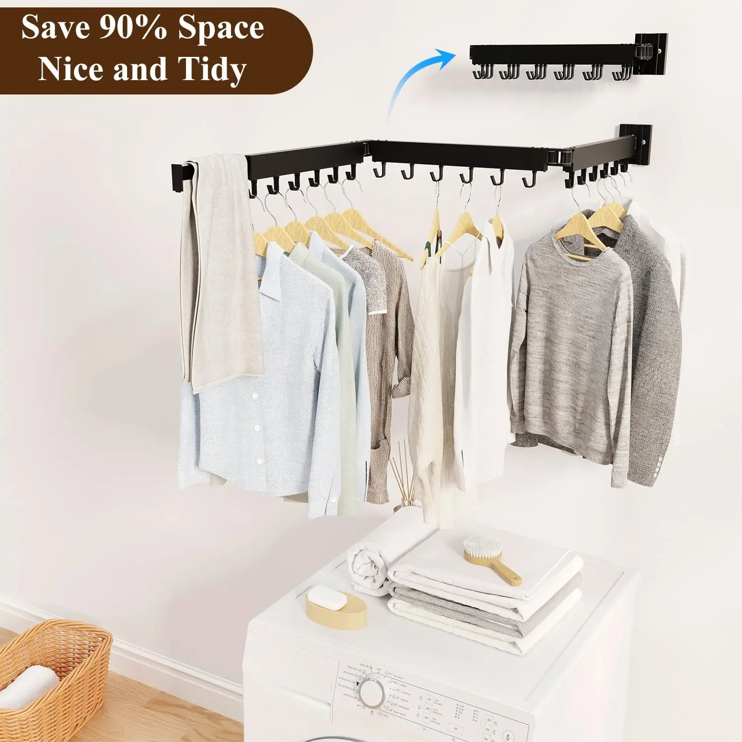 SVELTHOME Clothes Drying Rack Wall Mounted Foldable Laundry Retractable Tri-Fold