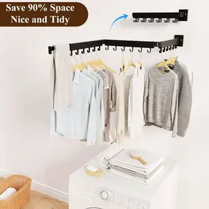 SVELTHOME Clothes Drying Rack Wall Mounted Foldable Laundry Retractable Tri-Fold